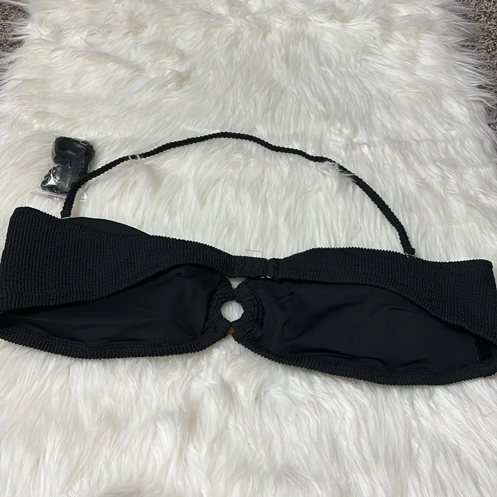 NWT J. Crew Black Heritage Textured O-Ring Bandeau Bikini Top Only Size 2X